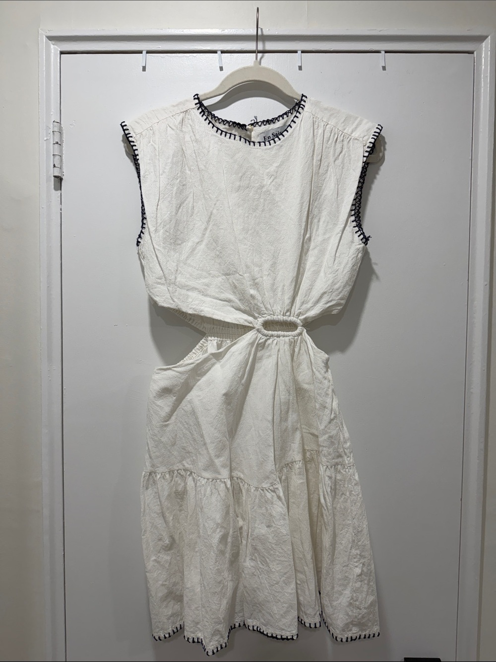 White Cutout Midi Dress with Contrast Trim